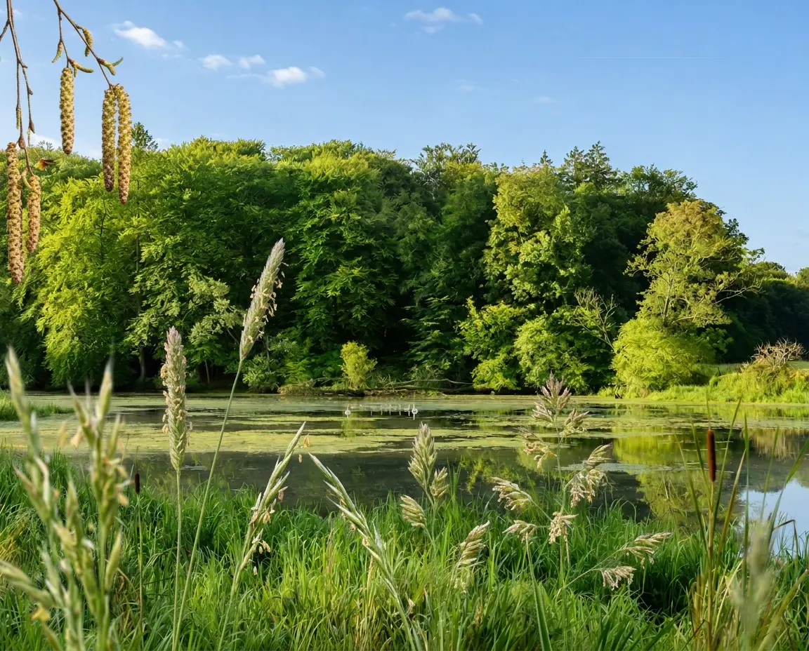 Blühende Gräser mit Pollen am Waldteich in den Walddörfern. Allergologie in der HNO-Praxis