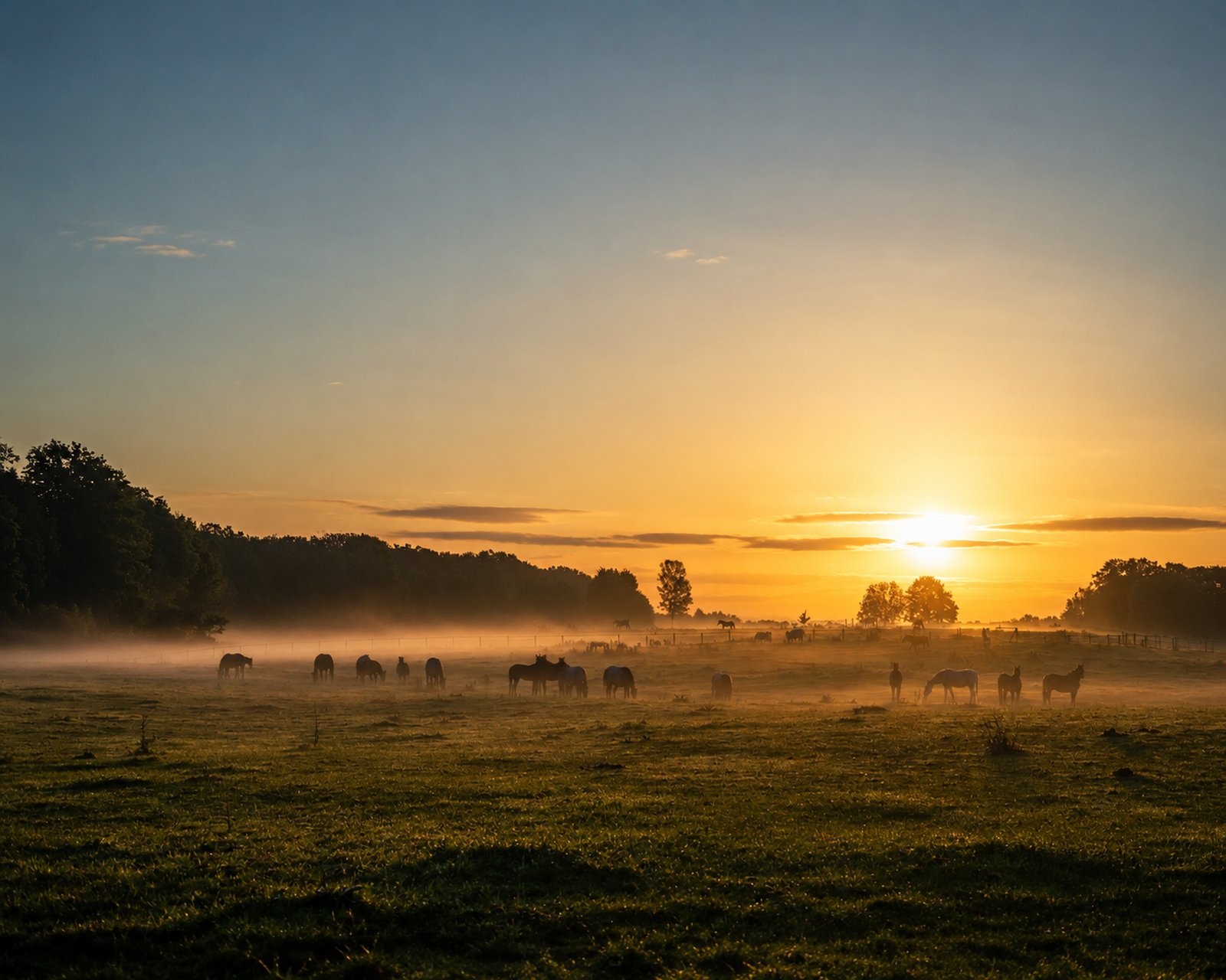 Sonnenaufgang über den Pferdekoppeln in den Hamburger Walddörfern